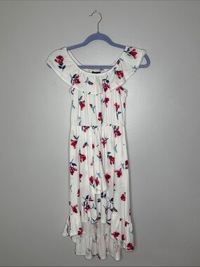 Paper Doll White Floral Dress / Romper With Red & Teal Accents Size 10